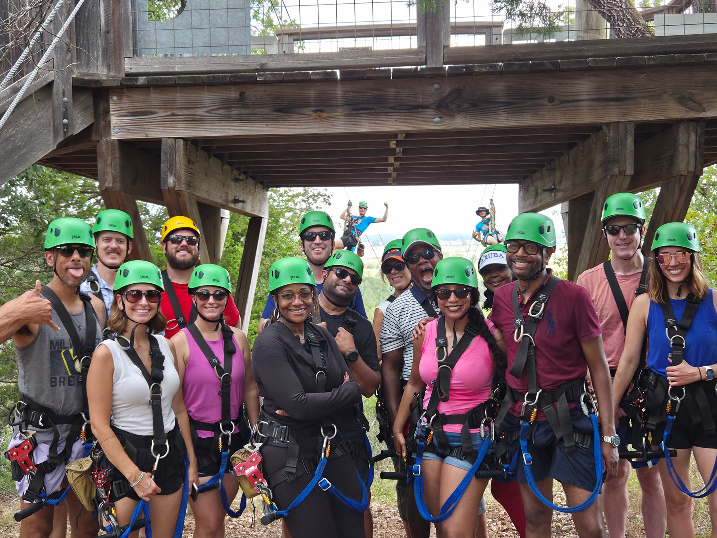 People standing together and posing at Zip Lost Pines
